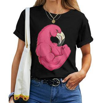 Flamingo Weightlifting Bodybuilder Muscle Fitness Women T-shirt - Monsterry