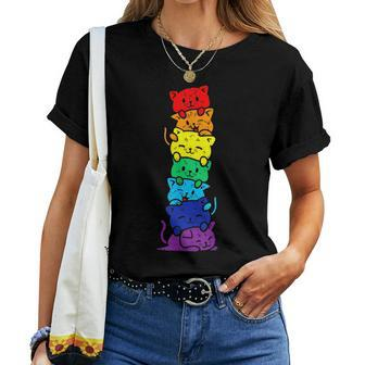 Lgbt Cat Stack Rainbow Gay Pride For Cat Lover Women T-shirt - Seseable