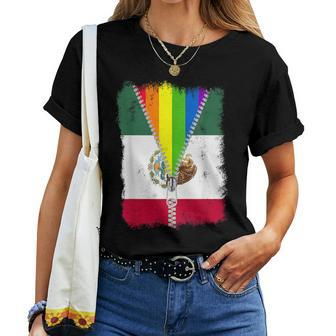 Lgbt Mexico Flag Zip Rainbow Mexican Gay Pride Women T-shirt - Monsterry
