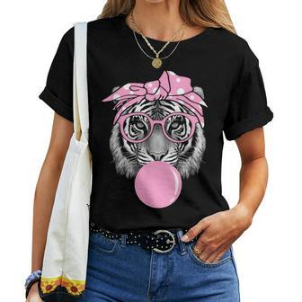 Pink Tiger For Girl Glasses & Pink Bubble Gum Women T-shirt - Monsterry