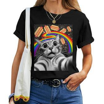 Graphic Rainbow Hotdog Ufos Cosmic Space Selfie Cat Women T-shirt | Mazezy DE