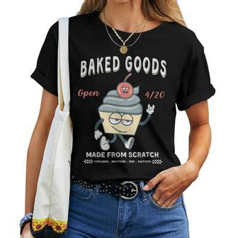 Retro Weed Cupcake Vintage 420 Baked Goods Women T-shirt | Mazezy