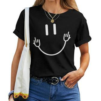 Sarcastic Smile Face Middle Finger Graphic Women T-shirt - Seseable