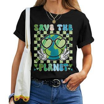 Save The Planet Smile Face Boy Girl Teacher Earth Day Women T-shirt - Seseable