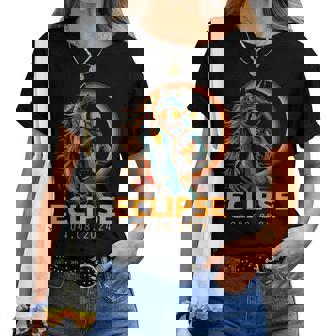 Solar 2024 Eclipse Horse Wearing Eclipse Glasses Women T-shirt | Mazezy