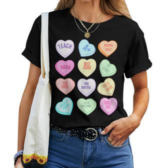 Teacher Valentines Day Teach Heart Candy T Women T-shirt | Mazezy