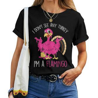 Thanksgiving Turkey Pink Flamingo Pun Women T-shirt - Monsterry