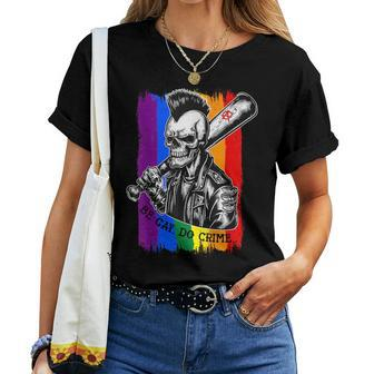 Be Gay Do Crime Skull Queer Punk Queercore Rainbow Flag Meme Women T-shirt - Monsterry