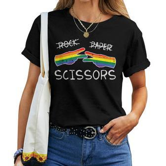 Gay Lesbian Rock Paper Scissors Fun Rainbow Pride Lgbt Women Women T-shirt - Monsterry