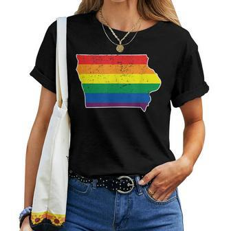 Gay Pride Flag Iowa Map Rainbow Stripes Women T-shirt - Monsterry AU