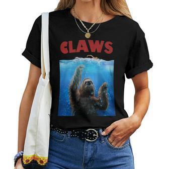 Giant Sloth Terrorizing Swimmer Beware Of Claws Women T-shirt - Monsterry