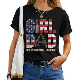Girl Dad Her Protector Forever Father Of Girls Vintage Women T-shirt - Monsterry
