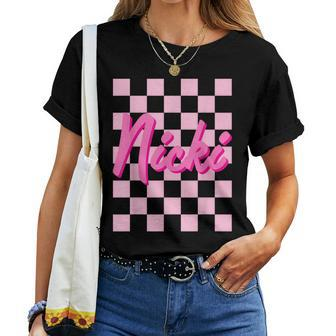 Girl Retro Nicki First Name Personalized Groovy Birthday Women T-shirt | Mazezy
