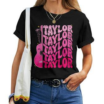 Girl Retro Taylor First Name Personalized Groovy 80'S Pink Women T-shirt | Mazezy