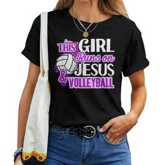 This Girl Runs On Jesus And Volleyball Christian Squad Women T-shirt - Monsterry DE