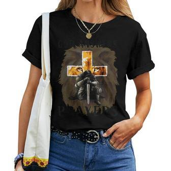 God Answers Prayers Warrior Christian Cross Lion Graphic Women T-shirt - Monsterry CA