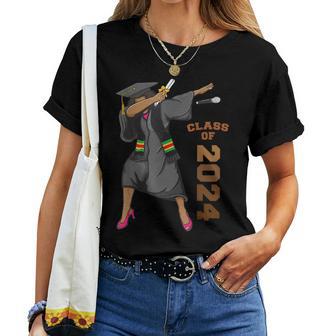 Graduation Class Of 2024 Dabbing Black Kente Stole Women T-shirt - Thegiftio UK