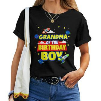 Grandma Of Birthday Astronaut Boy Outer Space Theme Party Women T-shirt - Monsterry