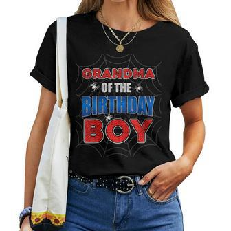 Grandma Of The Birthday Boy Costume Spider Web Birthday Women T-shirt - Monsterry CA