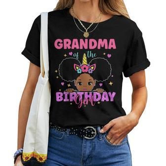 Grandma Of The Birthday Girl Melanin Afro Unicorn Princess Women T-shirt - Thegiftio UK