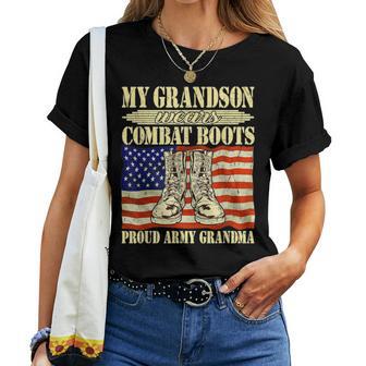 My Grandson Wears Combat Boots Military Proud Army Grandma Women T-shirt - Monsterry UK