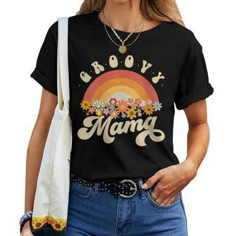 Groovy Mama Retro Rainbow Colorful Flowers Mom Women T-shirt | Mazezy UK