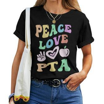 Groovy Peace Love Pta Retro Parent Teacher Association Mom Women T-shirt - Monsterry UK