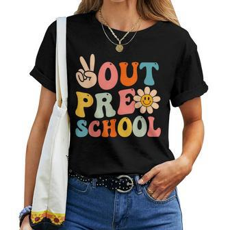 Groovy Peace Out Preschool Graduation Last Day Of School Women T-shirt - Seseable