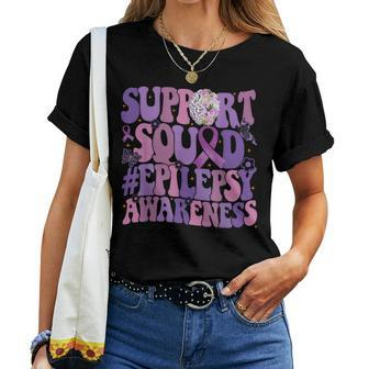 Groovy Purple Brain Flower Support Squad Epilepsy Awareness Women T-shirt | Mazezy