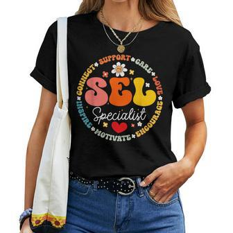 Groovy Social Emotional Learning Teacher Sel Specialist Women T-shirt | Mazezy