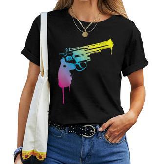 Gun Dripping Rainbow Graffiti Paint Artist Revolver Women T-shirt - Monsterry AU