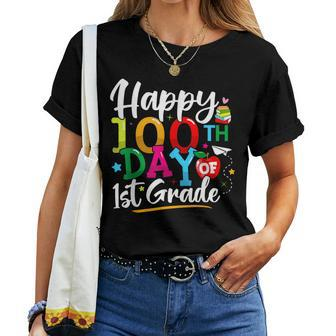 Happy 100Th Day Of First Grade 100 Days Of School Teacher Women T-shirt | Mazezy