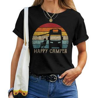 Happy Camper Rv Camping Retro Sun 70S 80S Women T-shirt - Seseable