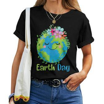 Happy Earth Day 2024 Cute Earth With Floral Earth Day Women T-shirt | Mazezy