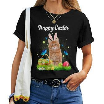 Happy Easter Day Bunny Cat Eggs Basket Cat Lover Women T-shirt - Monsterry