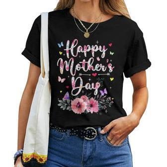 Happy Mother's Day With Floral Graphic Cute Women T-shirt - Seseable