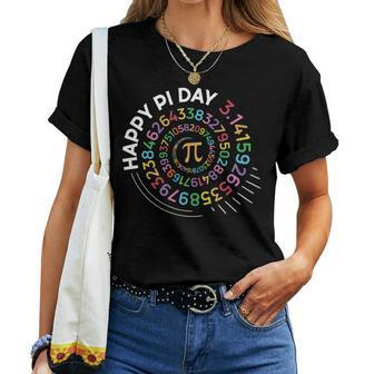 Happy Pi Day Math Teacher Colorful Spiral Pi Numbers 314 Women T-shirt - Seseable