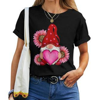 Happy Valentine's Day Gnome With Leopard Sunflower Valentine Women T-shirt | Mazezy UK