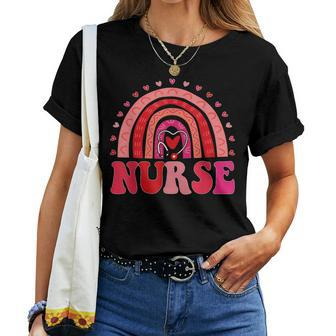 Happy Valentine's Day Nurse Rainbow Boho Retro Nurse Life Women T-shirt | Mazezy
