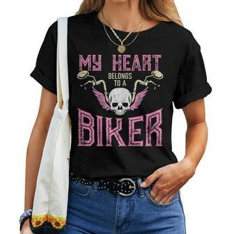 My Heart Belongs To A Biker Motorcycle Motorbike Girls Women T-shirt - Seseable