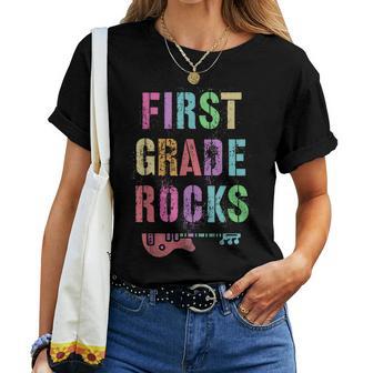 Hello 1St Grade Rocks Teacher Team First Gr Vibes Rockstar Women T-shirt - Thegiftio UK