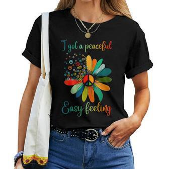 Hippie I Got An Easy Peaceful Feeling Sunflower Peace Sign Women T-shirt - Thegiftio UK