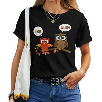 Hoo Who Whom Owl Grammar Women T-shirt - Monsterry