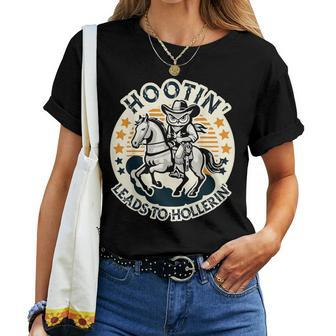 Hootin' Leads To Hollerin' Country Western Owl Rider Women T-shirt | Mazezy