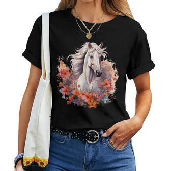 Horse Flowers Horses Lover Graphic For Boys Girls Women T-shirt | Mazezy