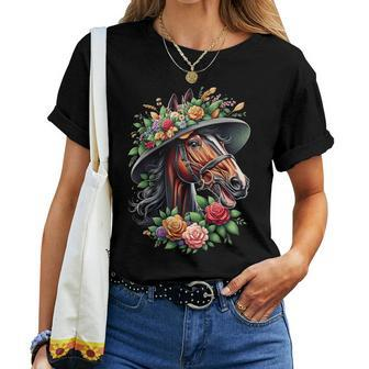 Horse Lover Women's Horse Wearing Derby Hat Women T-shirt | Mazezy
