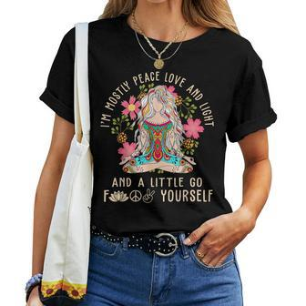 I'm Mostly Peace Love And Light Vintage Yoga Girl Meditation Women T-shirt - Monsterry AU