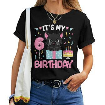 Its My 6Th Birthday Girl Cat Birthday 6 Year Old Bday Party Women T-shirt - Seseable