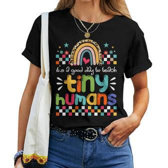 It's A Good Day To Teach Tiny Humans Teacher Leopard Rainbow Women T-shirt - Monsterry CA
