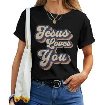 Jesus Loves You Retro Religious Christian Women T-shirt - Seseable